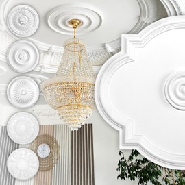 HEXIM Perfect Stucco Rosette Made of Polyurethane Hard Foam - Ceiling Rose White, Decorative Element, Stucco (B3073, 610 x 520 mm) Decorative Wall Ceiling Stucco Wall Stucco Oval