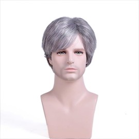 Men's Short Straight Wig Silver Grey Cosplay Costume Wig Full Synthetic Wigs Wig Cap Included