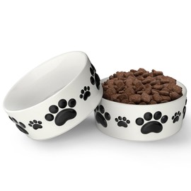 Ceramic Dog Bowls for Medium Size Dogs - 6.5'' Round × 2.5 Tall Dog Food & Water Bowl Set of 2 - Medium Ceramic Bowl with Anti-Slip Rings - Food and Water Bowls with 3 Cups Capacity