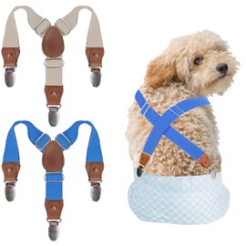2 Pieces Dog Diaper Suspenders, for Dog Diaper Female and Belly Band for Male (Small/Medium, Blue&Beige)