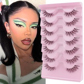 Oreola Half Lashes Fluffy with Clear Band False Eyelashes Cat Eye Natural Look Faux Mink Cross Fake Lashes Corner 3/4 Handmade Reusable 7 Pairs