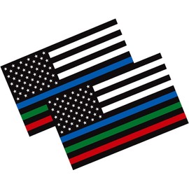 2-Pack Thin Blue Red Green Line Vinyl Sticker 6x4 Inches Thin Line Decals/Police Military and Fire USA Flag Decal American Flag Sticker
