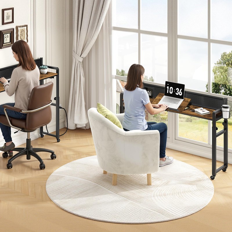 Overbed Table with Wheels, Height Adjustable, Recliner Table with Charging