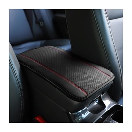 8sanlione Car Armrest Storage Box Mat, Fiber Leather Car Center Console Cover, Car Armrest Seat Box Cover Accessories Interior Protection for Most Vehicle, SUV, Truck, Car (Black/Red)