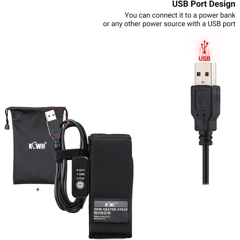 Kiorafoto USB Lens Heater Warmer, Dew Heater Strip, Temperature Regulator,