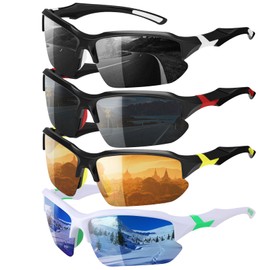 GGSTDDUP 4 Pack Polarized Sports Sunglasses for Men Women, UV Protection Lightweight Half Frame Sun Glasses for Outdoor Bicycle Motorbike Driving Fishing Golf, red+yellow+white+gre