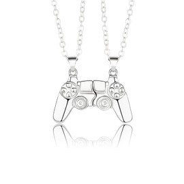Magnet Game Controller Necklace Couple Matching Pendant Necklace for Men Women Friendship Necklace for Best Friends Magnet Game Console Handle Necklace Sister Necklace Street Hiphop Jewelry (Silver)