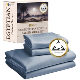 California Design Den Certified Luxury 100% Egyptian Cotton Sheets for Full Size Bed, Deep Pocket Hotel Luxury Bed Sheets Set, Sateen Extra Soft Cooling Bed Sheets for Hot Sleepers (Blue, Full)