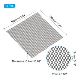 PATIKIL 4"L x 4"W Universal Car Grill Mesh, 2Pcs 2x3mm Diamond Hole Aluminum Mesh Expanded Perforated Metal Sheet for Ventilation Filtration Dryer Vent Guard Screen, Black