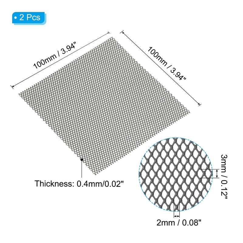 PATIKIL 4"L x 4"W Universal Car Grill Mesh, 2Pcs 2x3mm
