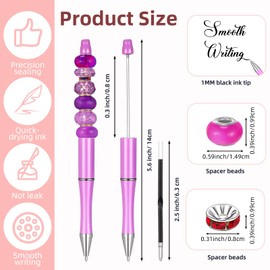 Geyee 300 Pcs Plastic Beadable Pen Assorted Bead Pen Set, 20 Bead Ballpoint Pen 40 Extra Refill 240 Crystal Rhinestone Loose Bead DIY Bead Pen for Back to School Supplies (Retro Color, Bead Style)