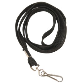 Double Dragon Premium Flat Lanyards with Metal Swivel J Hook for ID Card Badge Holder, Black, Pack of 100