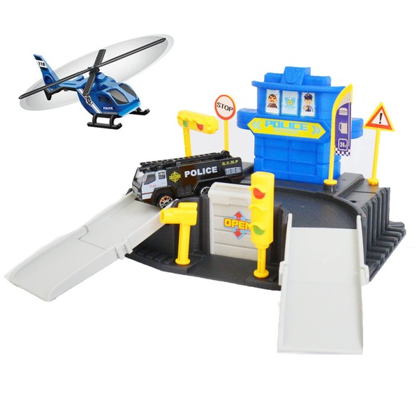 MAGGIE Creative Play Police Garage Set - Complete with Helicopter