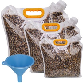 NiHome 3-Pack Bird Food Storage Bags for Birdseed, Sunflower Seeds, Nuts, Thistle Seeds, Pet Food, 10L/5L/2.5L Multi-Size Set with Funnel, Portable Handle and Easy-Pour Spout for Indoor & Outdoor Use