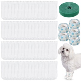 Sunnymove 100 Pcs Disposable Dog Paw Protector Adjustable Pet Boots Dog Feet Covers for Paw Protection with Self Adhesive Bandage for Small Medium Large Dogs Indoor Outdoor Walking Foot Muffs