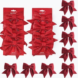 8 Pack Small Glitter Christmas Bows Red,5.5inch Glitter Bows for Christmas Tree Decorations,Wreaths Bows,Sequin Bow Ties Christmas Decorative Bows Tree Wreaths Ornament for Home Christmas Party