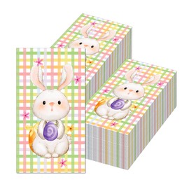 Horaldaily 40 Pcs Easter Disposable Paper Decorative Guest Napkins,Spring Bunnies Eucalyptus Hand Towel for Party Lunch Dinner Kitchen Bathroom/Checkered
