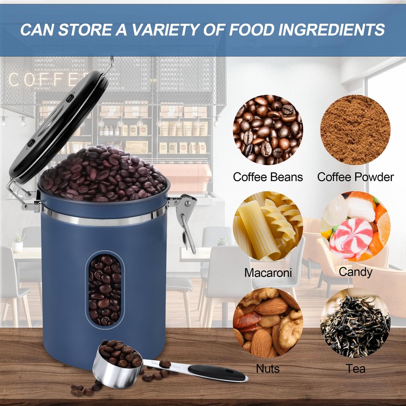1800ML Airtight Coffee Canister with Date Tracker&Transparent Window, 22.8OZ Coffe