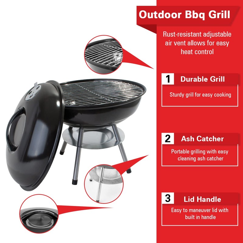 Alpine Cuisine Premium 14" Charcoal BBQ Grill Round for Outdoor