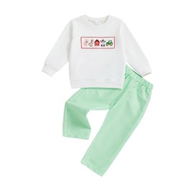MAHUAOYIXI Toddler Boys Outfits 18-24 Months Long Sleeve Animal Embroidery Sweatshirts Pullover and Elastic Waist Plaid Pants Fall Winter 2Pcs Set Kid Boy Tracksuit 4-5 Years (Green, 2-3 Years)