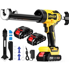 Zekkip Electric Caulking Gun, Cordless Caulking Gun with 2x 2000mAh Batteries, 13Pcs Silicone Caulking Tools, 6 Adjustable Speeds, LED Light, Battery Powered Caulking Gun for Filling, Sealing