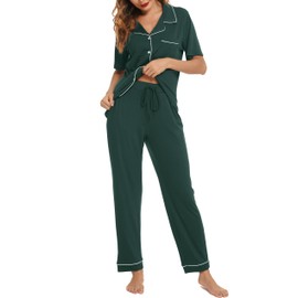 Lovasy Pyjamas for Women Soft Ladies Pyjamas Button Down Pjs for Women Sets Classic Womens Pyjamas Sets Pajamas Loungewear with Pockets,Green,XL