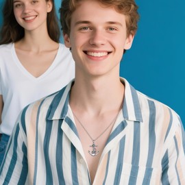 S925 Sterling Silver Men's Catholic Anchor Necklace - Religious Sailor Boat Pendant for Men - Christian Faith Jewelry Gift