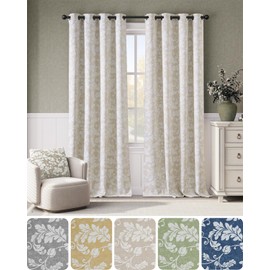jinchan 100% Blackout Curtains for Bedroom, Beige Scroll Leaf Patterned Curtains 96 Inch Length for Living Room, Farmhouse Vintage Drapes, Thermal Insulated Window Curtains, Grommet 2 Panels Beige