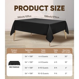 Layiexre Black Disposable Table Cloth 2-Pack, 54 x 108 Inch Table Cloths for Party, Plastic Tablecloths for Rectangle Tables, Waterproof & Sturdy Decorative Table Cover for Dining, Wedding, Outdoor