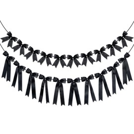 2Pcs Black Ribbon Bow Banner, Bows Party Garland, Bow Party Decorations for Black Bow Birthday Decortions, Baby Shower, Bridal Shower Wedding Party Supplies