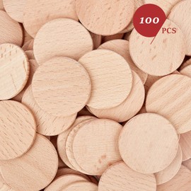nbeads Pack of 100 Beech Wood Round Pieces, 38 mm Unfinished Wooden Circles Round Discs Empty Wooden Cutouts Ornaments for DIY Crafts Painting Wedding Home Decoration 3 mm Thick