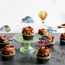 24PCS Train Cupcake Toppers Retro Train Locomotiv Birthday Party Supplies for Retro Train Party Baby Shower Kids Children Decorations Train Transportation Decorations red (white)