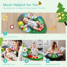 Extended 3-in-1 Tummy Time Pillow for Baby 0-12 Months, XL Caterpillar Playmat with 4 Inches Extra Length, Soft Baby Toys for Newborns, Detachable Tummy Time Support for Boys and Girls