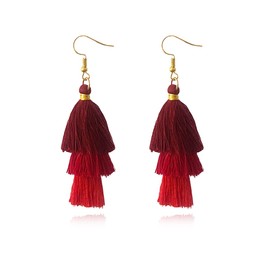 XYAYOU Bohemian Colorful Layered Tiered Tassel Stud Dangle Drop Earrings for Women Teen Christmas Valentines Day Gift (Red)