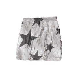 MakeMeChic Girl's Star Glitter Sequin Mini Skirt Straight Hem Elastic Waist Party Skirts Silver 11Y