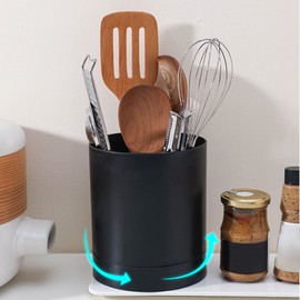 Kitchen Utensil Holder, 360 Degree Rotatable Simple Chopstick Basket Tableware Storage Container 3 Compartment Design Countertop Utensil Organizer for Home Kitchen (-3118220106713)
