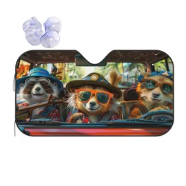 Raccoon Animal Driving 2 Windshield Sun Shade, Front Window Sunshade Cover Sun Visor Shield Foldable Uv Ray Reflector for Car SUV Truck