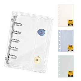 aninako Sticker Book M5 Transparent Removable for Girls 【Clear Refills*10 sheets+Blank Pages*40 sheets+PP Sheets*2 sheets】 Clear Sticker Binder 3-Layer Structure 5-Hole Sticker Notebook Micro 5