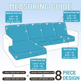 HDCAXKJ 100% Waterproof Sectional Couch Cushion Covers 8 Pieces L Shape Sectional Cover Stretch Chaise Sofa Seat Slipcover Set Jacquard Magic Sofa Cover (Dark Gray, 3 Seater + 4 Backrest + 1 Chaise)