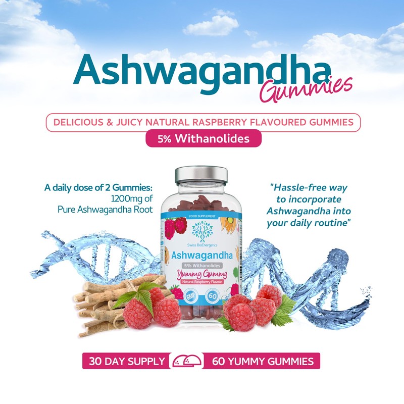 Ashwagandha Gummies - 60 Natural Raspberry Flavoured Chewable & Yummy