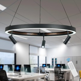 AIRYPHANT Modern Track Light Kit with 23.6" LED Ring Chandeliers Remote Control Track Lighting Spotlights with Adjustable Light Heads