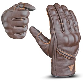 Shaz Premium Cowhide Leather Motorcycle Gloves for Men and Women- Touchscreen Hard Knuckle Protected Motocross Motorbike Racing Riding Biker Gloves (Brown, Medium, Ambidextrous)