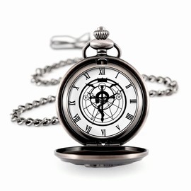 BOSHIYA Fullmetal Alchemist Reloj de bolsillo con cadena clásico de cuarzo de bronce reloj de bolsillo, accesorios para cosplay, caja de regalo, FMA-Negro-Blanco, L, Reloj de bolsillo Fullmetal