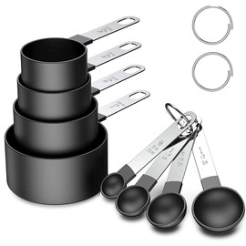 Sendowtek Juegos de 8 Cucharas Medidoras, Tazas y Cucharas Medidoras Acero Inoxidable, Set de Cucharas para Cocina, Chef Craft Measuring Spoons & Cups para Cocinar, Hornear, Dosificar, Medir Líquidos y Los Ingredientes (Negro)