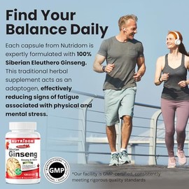 NUTRIDOM Nutridom Siberian Eleuthero Ginseng 500mg, Non-GMO, Vegan, Gluten-free, Soy-free, Dairy-free, No Additives & No Fillers (120 Veggie capsules)