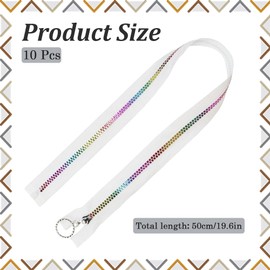 CABODYALS - 10 unidades de cinta de nailon blanco #5 con cierre para dientes coloridos de resina, cremalleras separadoras de arco iris con tiradores de anillo para costura, manualidades, bolsa de