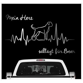 siviwonder Boxer German Sticker Car Heart Heartbeat Dog Sticker Dog Foil Colour Silver Size 60 cm