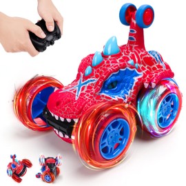 Remote Control Cars Toys for 3-8 Year Old Boys Gift, Dinosaur Toys for Boys Aged 3-5-6-10 Outdoor Garden Toy Gifts for 3-8 Year Old Monster Trucks 360° Flips Stunt Car with Lighting Wheels