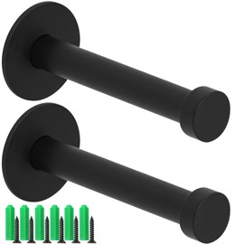 2-Pack Wall Mounted Door Stoppers with 6 Fixing Screws - Black Stainless Steel Noise Reducing Door Stop, 102mm Clearance & 16mm Diameter for Home, Office Wall Protection