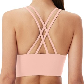 Attifall B/C Cups Low Impact Strappy Sports Bras for Women Longline Criss Cross Back Yoga Running Workout Bra Crop Tops(2203419 Rose Pink/M)